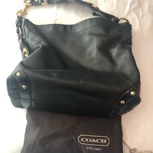 Authentic Black Leather Coach Shoulder Handbag